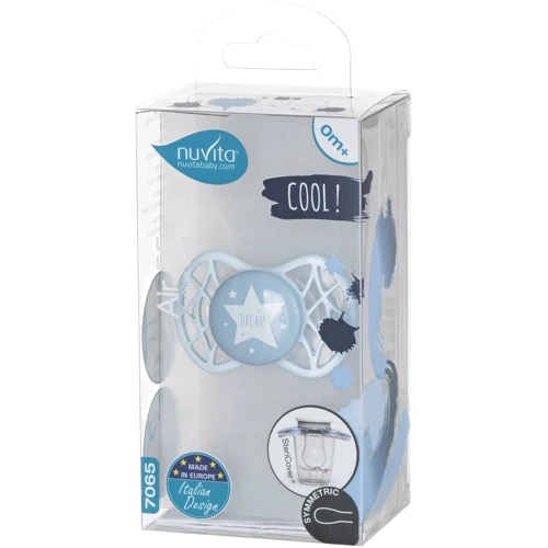 Пустышка Nuvita Air55 Cool симметричная с колпачком 0m+ звезда голубая (NV7065BS): Материал силикон