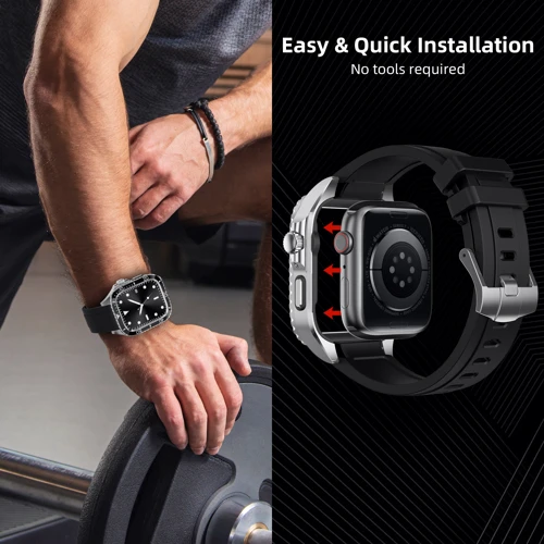 Аксесуар для Watch Rubber TPU Strap with Stainless Stell Case Black/Silver (FLS181108) для Apple Watch 44/45/49mm Ultra фото 6
