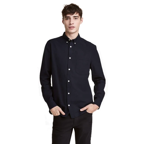 Рубашка H&M 4555495 48 синяя с длинным рукавом: Тип застежки На пуговицах