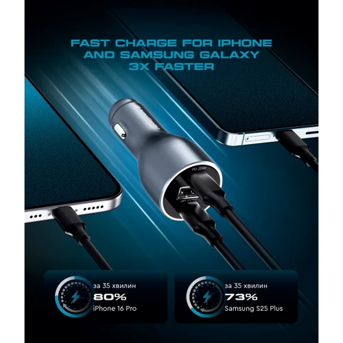 Зарядний пристрій ArmorStandart Car Charger USB+2хUSB-C Resolute Power ASPP-21 120W Grey (ARM70026): Кількість USB-портів 3