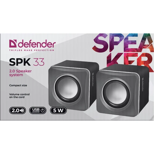 Акустическая система Defender SPK-33 2.0, 5 W, USB gray (65632): Материал корпуса Пластик