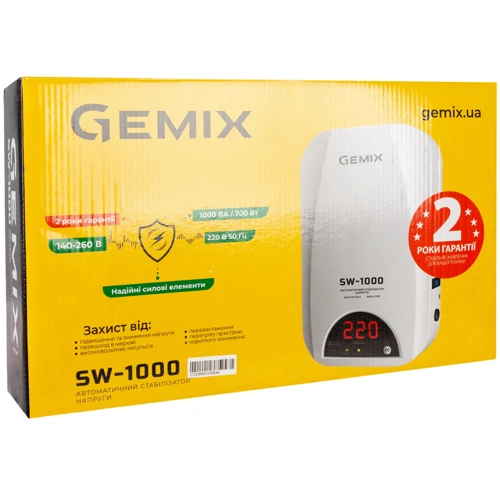Стабилизатор напряжения Gemix SW-1000: КПД, % 98