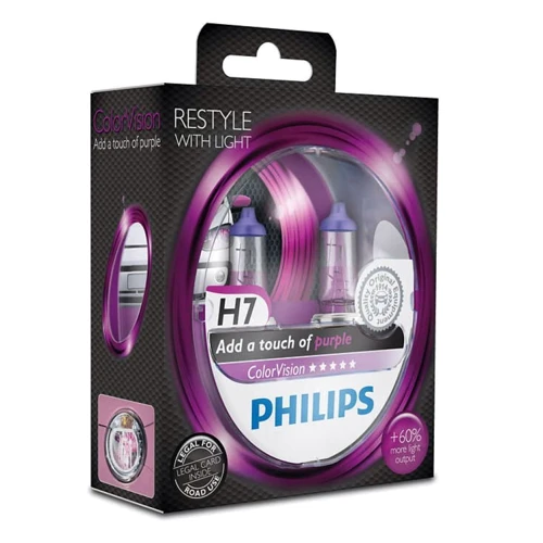 Лампа галогенная Philips H7 ColorVision Purple, 2шт/блистер 12972CVPPS2