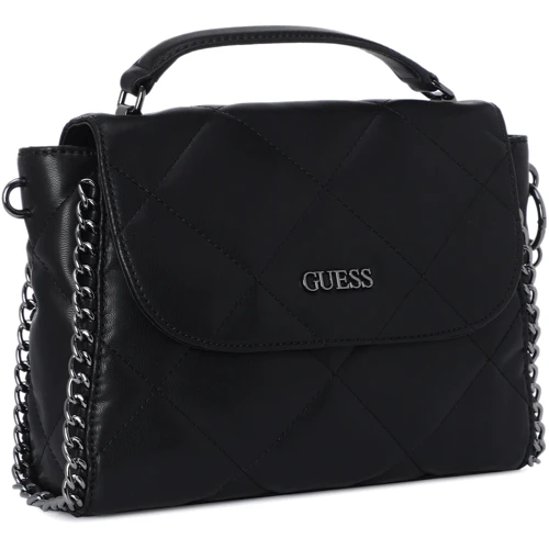 Женская сумка-сэтчел Guess Khatia Top Handle Flap черная (HWQM8381200-BLA): Тип ручки Со съемным ремнем, На цепочке, Плечевой ремень, Короткая ручка