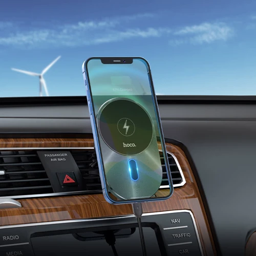 Держатель Hoco Car Holder Air Vent MagSafe 18W CA91 Black for iPhone 16 I 15 I 14 I 13 I 12 series  фото 5