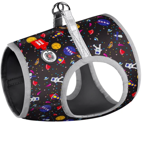 Шлея WAUDOG с QR-паспортом, рисунок "NASA" 32-35 см черная (2915)