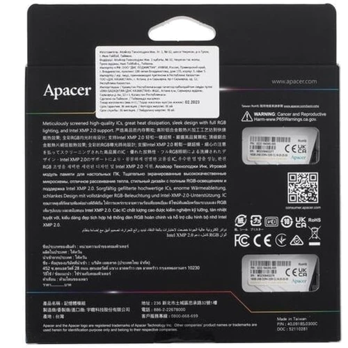 Apacer 32 GB (2х16GB) DDR4 3600 MHz NOX RGB White (AH4U32G36C25YNWAA-2) UA: Тип DDR4