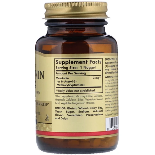 Solgar Melatonin, 3 mg, 120 Nuggets Мелатонин: Форма выпуска Таблетки жевательные