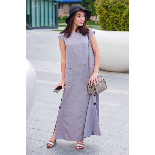 Платье FLFashion Фиеста ФПФ 3095 44 серое повседневное длинное макси: Вид Повседневные платья