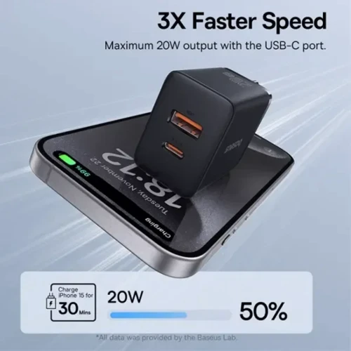 Зарядное устройство Baseus Wall Charger USB-C+USB Cube Fast Charger 20W Cluster Black (P10111403113-00) фото 8