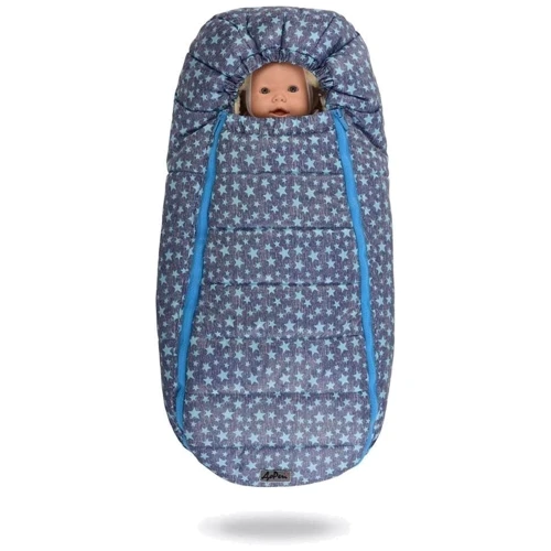 Зимовий конверт-кокон на натуральній овчині з опушкою доречі Baby XS Блакитні Зірки фото 4