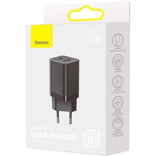 Зарядное устройство Baseus Wall Charger USB+USB-C Super Si Pro 30W Black (CCSUPP-E01): Тип сетевое
