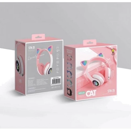 Беспроводные HeadSet LED наушники с кошачьими ушками STN-28 розовые  фото 2