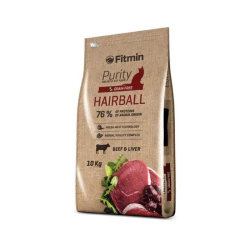 Корм для взрослых кошек Fitmin cat Purity Hairball длинношерстных (Говядина и печень) 10 кг (ф3463)