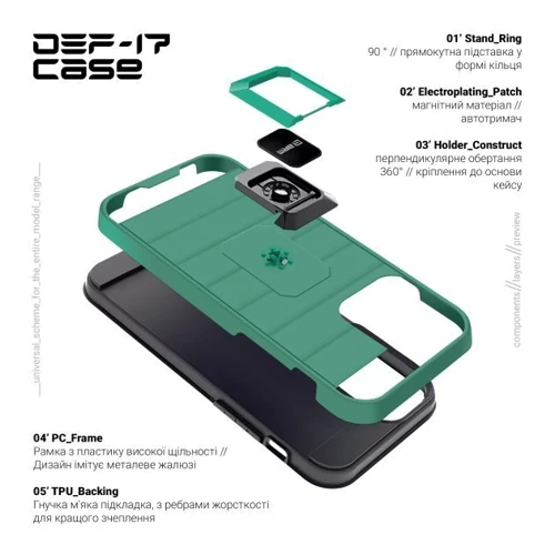 Чехол для iPhone ArmorStandart DEF17 Case Military Green for iPhone 13 (ARM61339): Материалы поликарбонат и полиуретан