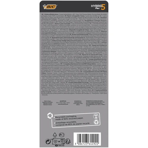 BIC Flex 5 Hibrid Станок для бритья мужской с 2 сменными картриджами: Тип станка Со сменными кассетами