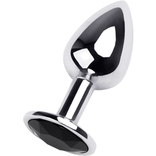 Анальная пробка с кристаллом Metal By Toyfa Silver anal plug black gem