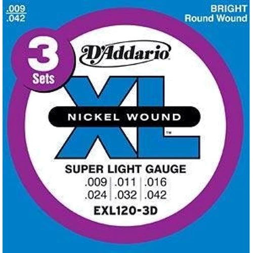 Струна для гитар Струны D`ADDARIO EXL120-3D XL SUPER LIGHT (09-42) - 3 SET: Тип Комплект струн