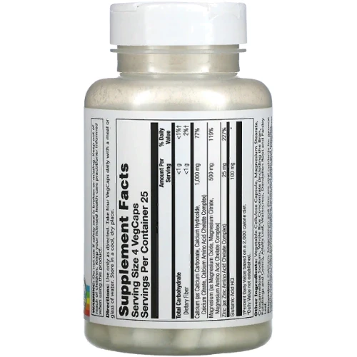 Solaray Calcium Magnesium Zinc Кальций магний и цинк 100 веганских капсул: Тип Магний + Кальций