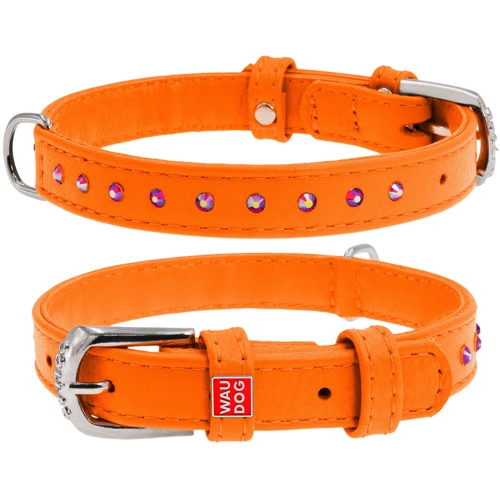 Ошейник WAUDOG Glamour с клеевыми стразами 20 мм 30-39 оранжевый (32784)