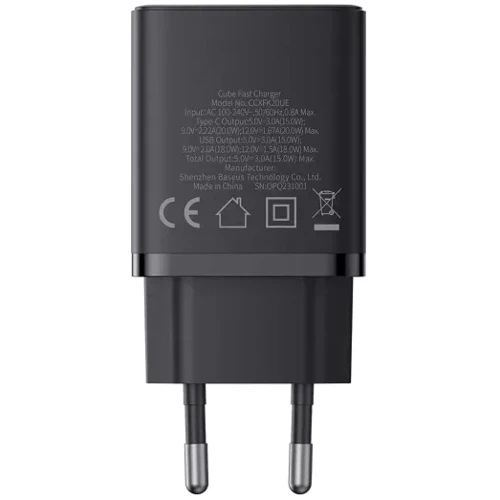 Зарядное устройство Baseus Wall Charger USB-C+USB Cube Fast Charger 20W Cluster Black (P10111403113-00): Тип сетевое