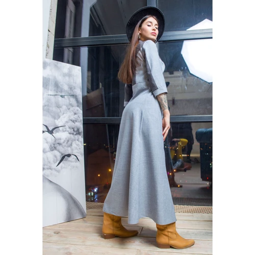 Платье FLFashion Френсис УПФ 3001 46 серое повседневное удлиненное миди: Состав Полиэстер, Лен