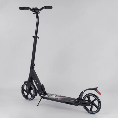 Самокат алюмінієвий Best Scooter з PU колесами, 2 аммортизаторами Black / White (92089): Конструкція рами складна