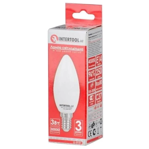Светодиодная лампа INTERTOOL LL-0151 LED C37, E14, 3Вт, 150-300В, 4000K