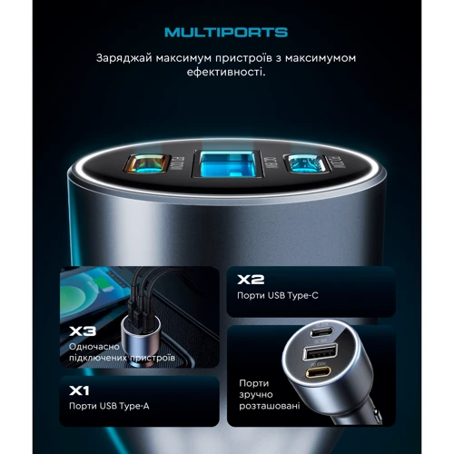Зарядний пристрій ArmorStandart Car Charger USB+2хUSB-C Resolute Power ASPP-21 120W Grey (ARM70026) фото 7