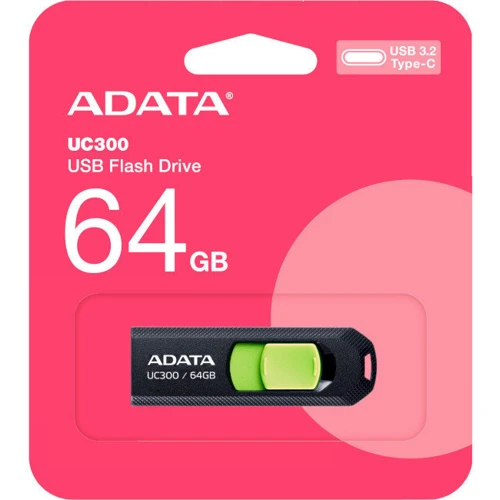USB-флешка A-Data 64GB Type-C UC300 Black/Green (ACHO-UC300-64G-RBK/GN): Максимальная скорость чтения, МБ/с 100