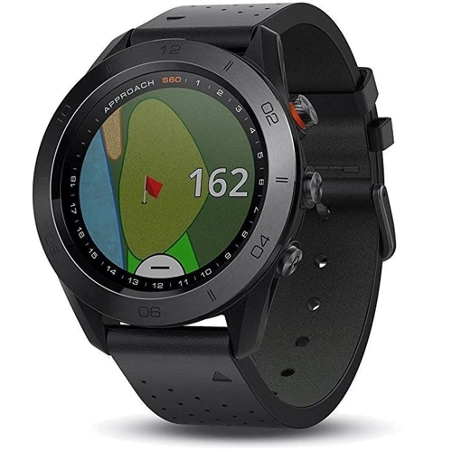 Смарт-часы Garmin Approach S60 Premium Black Ceramic Bezel with Black Leather Band (010-01702-03): Время работы до 10 часов в режиме гольфа; до 10 дней в режиме часов