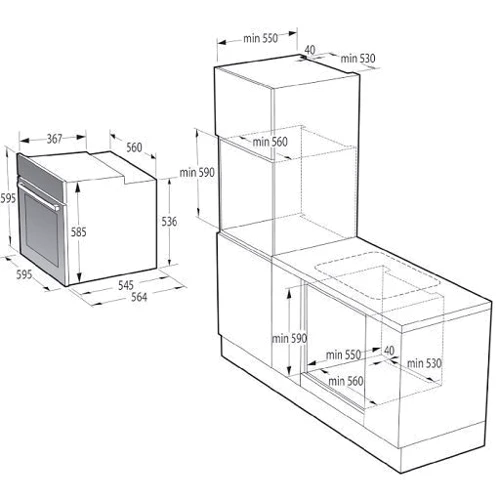 Духова шафа електрична Gorenje BOS67371SYB: Розміри 59.5 x 59.5 x 56.4 см