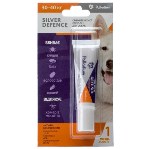 Капли на холку Palladium от блох, клещей и комаров для собак Silver Defence весом от 30 до 40 кг, 6 мл (4820150201401)