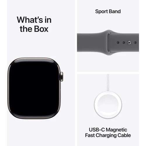Apple Watch Series 11 GPS + Cellular 46mm Natural Titanium Case with Stone Grey Sport Band - S/M (MFCW4)
