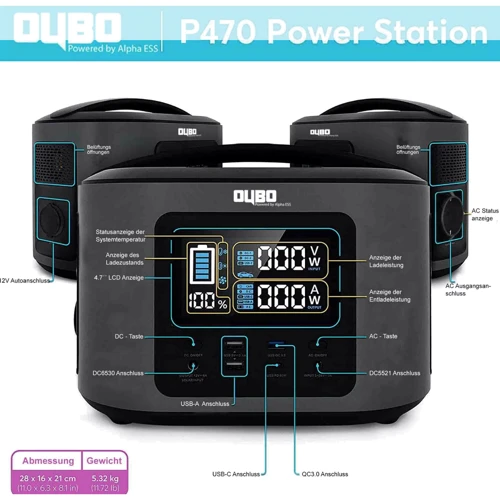 Зарядная станция Oubo P470 Portable Power Station 500W 470Wh (18239022): Количество розеток 220V 1