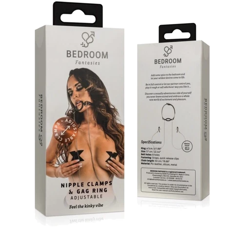 Зажимы для сосков с кляпом Bedroom Fantasies Nipple Clamps & Silicone Gag Ring