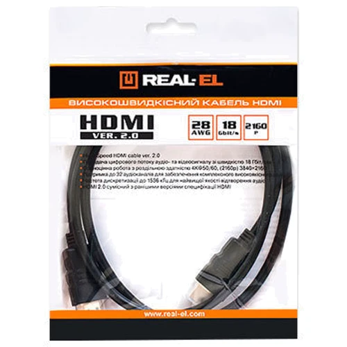 Кабель и переходник REAL-EL (EL123500011) HDMI-HDMI M/M v2.0 1м: Тип кабель