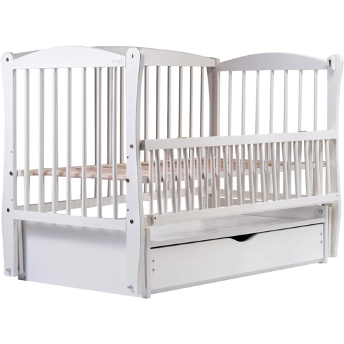 Кровать Babyroom Еліт резьба маятник, ящик, откидной бок DER-7 бук белый (622035)