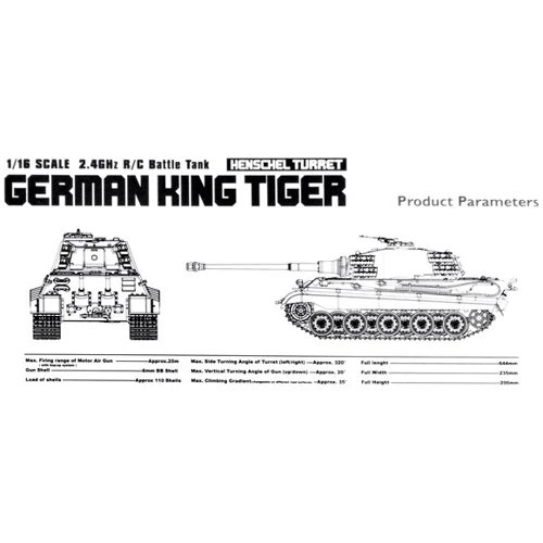 Танк на радіокеруванні 1:16 Heng Long King Tiger Henschel з пневмогарматою та та/до боєм фото 13