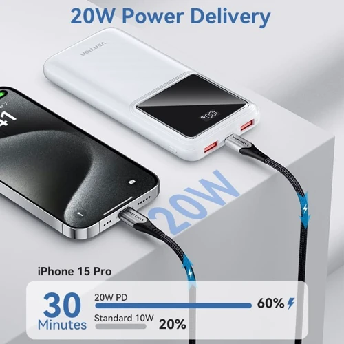 Внешний аккумулятор Vention Power Bank 10000mAh LED Display 22.5W White (FHKW0)