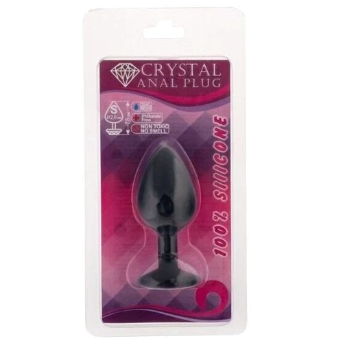 Силиконовая анальная пробка с кристаллом Black Silicone Topaz (размер S)