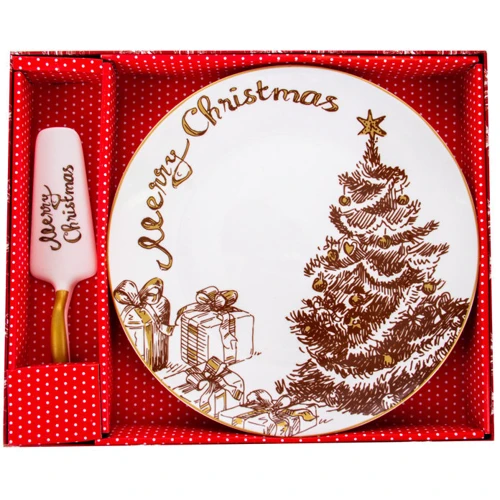 Блюдо Lefard Merry Christmas для торта с лопаткой 26 см (924-742): Форма круглая