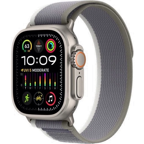 Apple Watch Ultra 2 GPS + Cellular 49mm Titanium Case with Green/Gray Trail Loop - M/L (MRF43) 