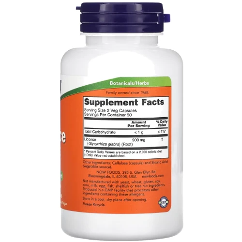 NOW Foods Licorice Root 450 mg 100 Veg caps Корень солодки 450 мг 100 растительных капсул: Форма выпуска Капсулы