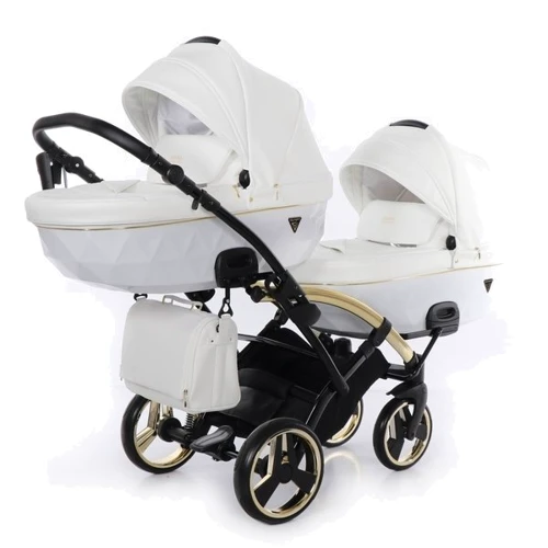 Универсальная коляска для двойни 2 в 1 Junama Diamond Individual Duo Slim 04, белый на золотой раме (JD-IN-DUOs-04)