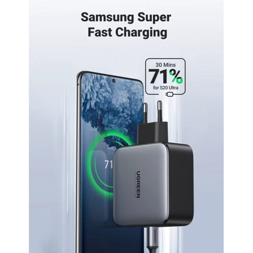 Зарядное устройство Ugreen Wall Charger 2xUSB-C CD254 GaN 100W Black (50327): Особенности Быстрая зарядка, Power Delivery (PD), USB-C