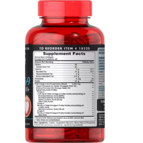 Puritan's Pride Triple Omega 3-6-9, Омега 3-6-9 масло льна огуречника и рыбы 120 гелевых капсул: Тип Омега 3-6-9