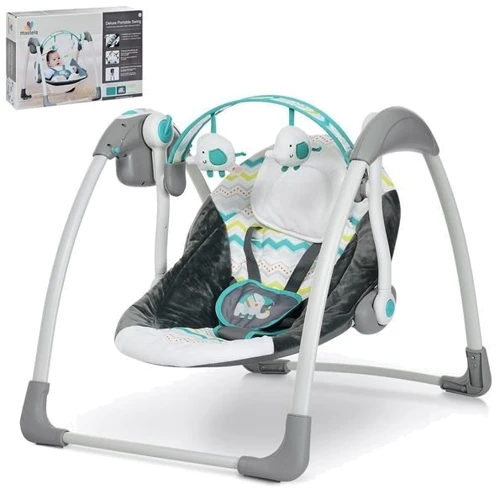 Крісло-гойдалка Mastela Deluxe Portable Swing Сіро-блакитні (6503): Додаткові зручності дуга с игрушками, таймер отключения укачивания, Система складывания, Ремни безопасности, регулируема