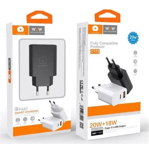 Зарядний пристрій WUW Wall Charger USB+USB-C PD 20W C172 White: Особливості Быстрая зарядка, USB-C, Power Delivery (PD)