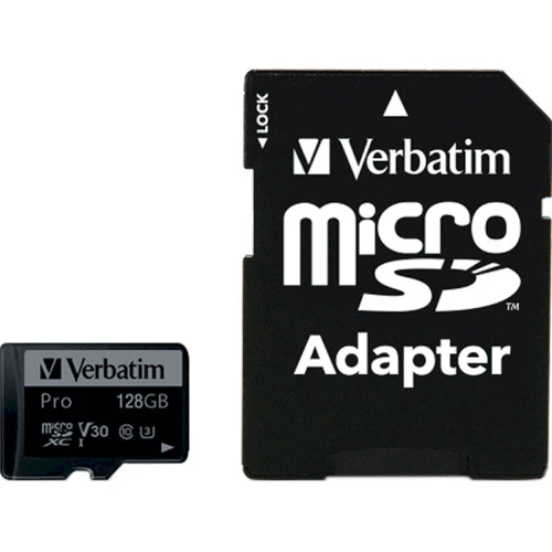 Карта памяти Verbatim 128GB microSDXC Class 10 UHS-I U3 A2 V30 PRO + adapter (47044)